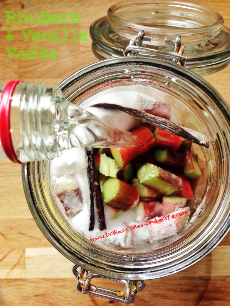 Rhubarb Vanilla Sugar and Vodka in a jar